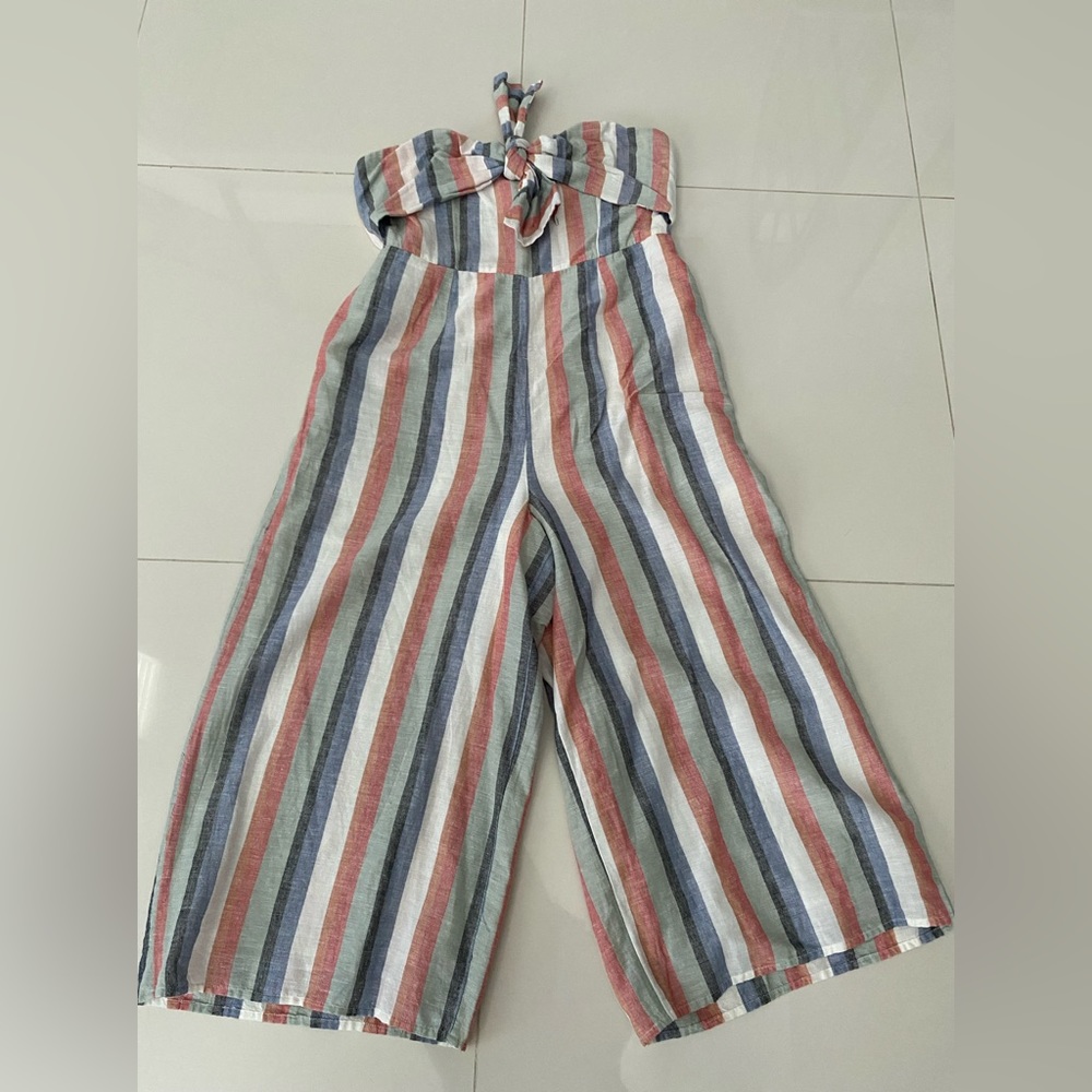 American Eagle Outfitters Striped Tie-front Jumpsuit with removable straps